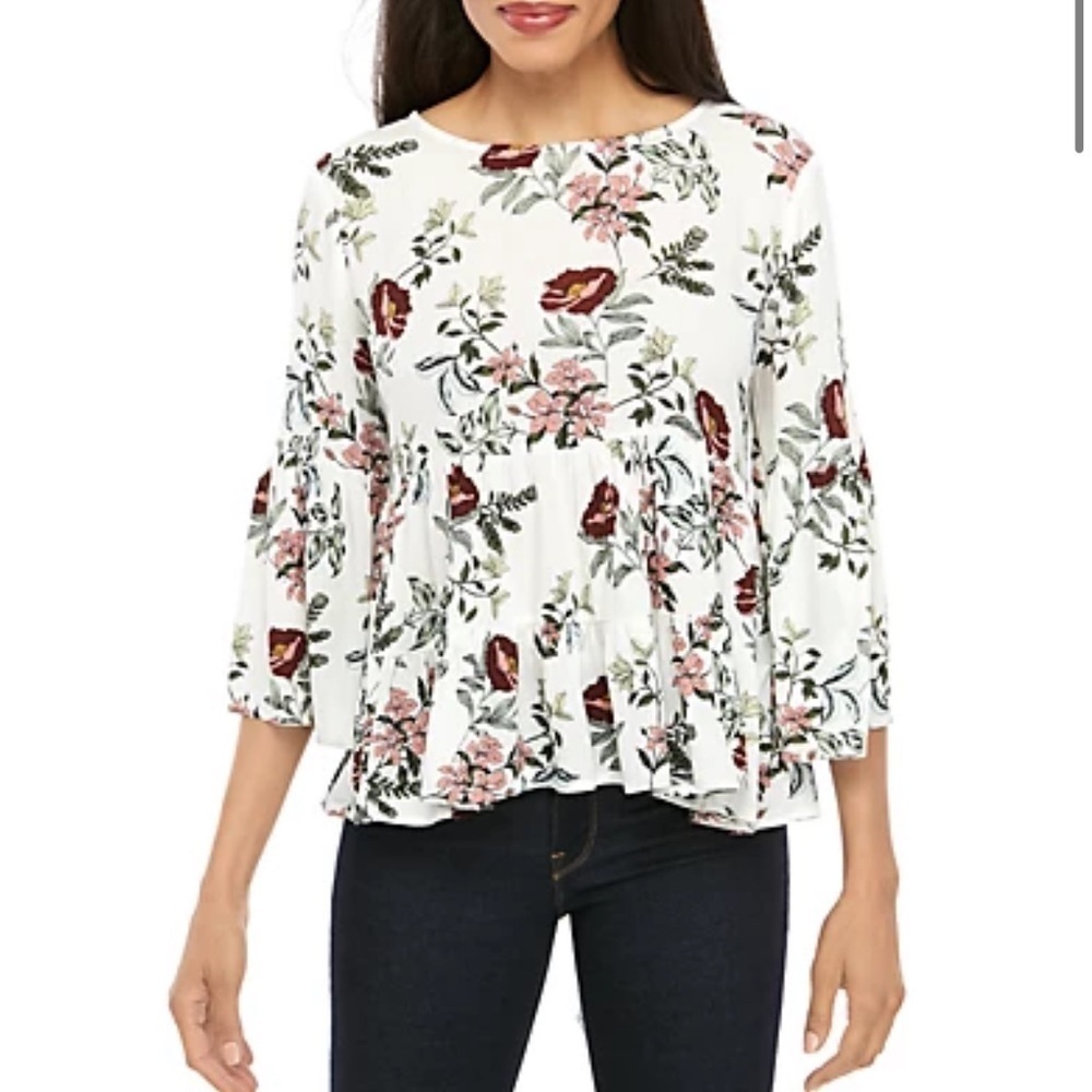 Jack by BB Dakota Flowers in Her Hair Woven Floral Boho Blouse